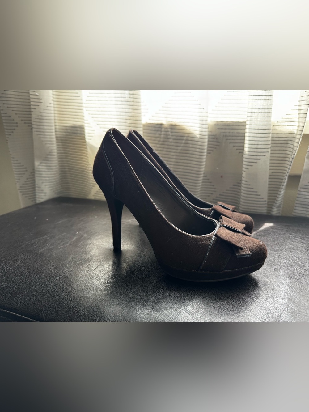 brown heels with bow